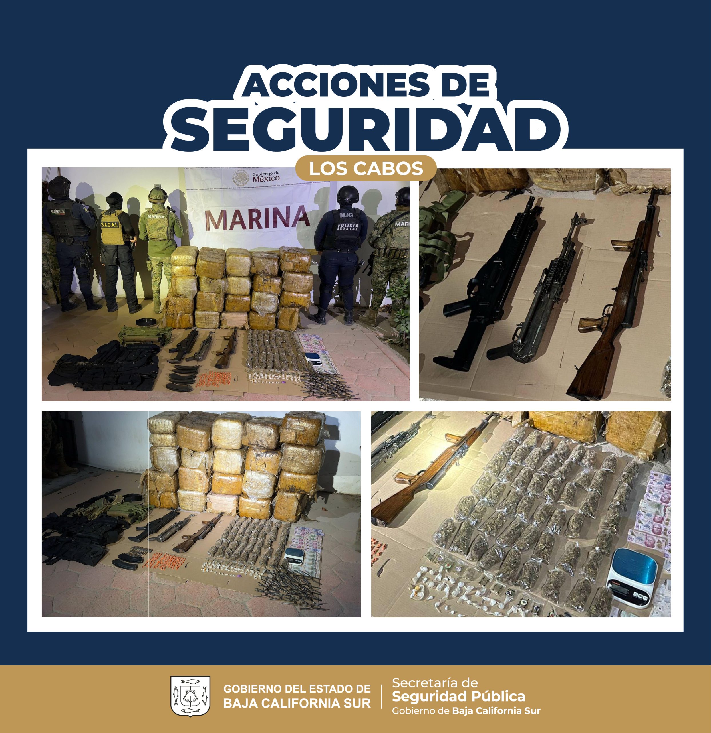 OPERATIVOS CONJUNTOS PERMITEN ASEGURAMIENTO DE ARMAS, VEHÍCULOS Y NÁRCÓTICOS EN LOS CABOS