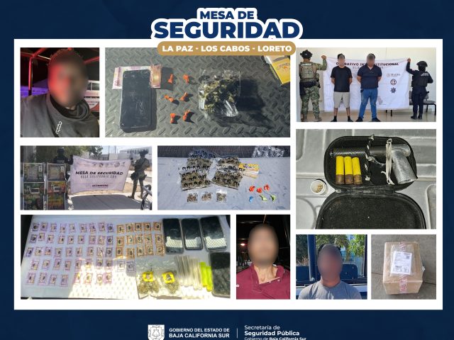NARCÓTICOS, ARMA Y MÁQUINAS TRAGAMONEDAS SE ASEGURAN DURANTE PATRULLAJES EN LA ZONA SUR Y NORTE DE BCS